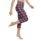 Pink Plaid Print Yoga Capris