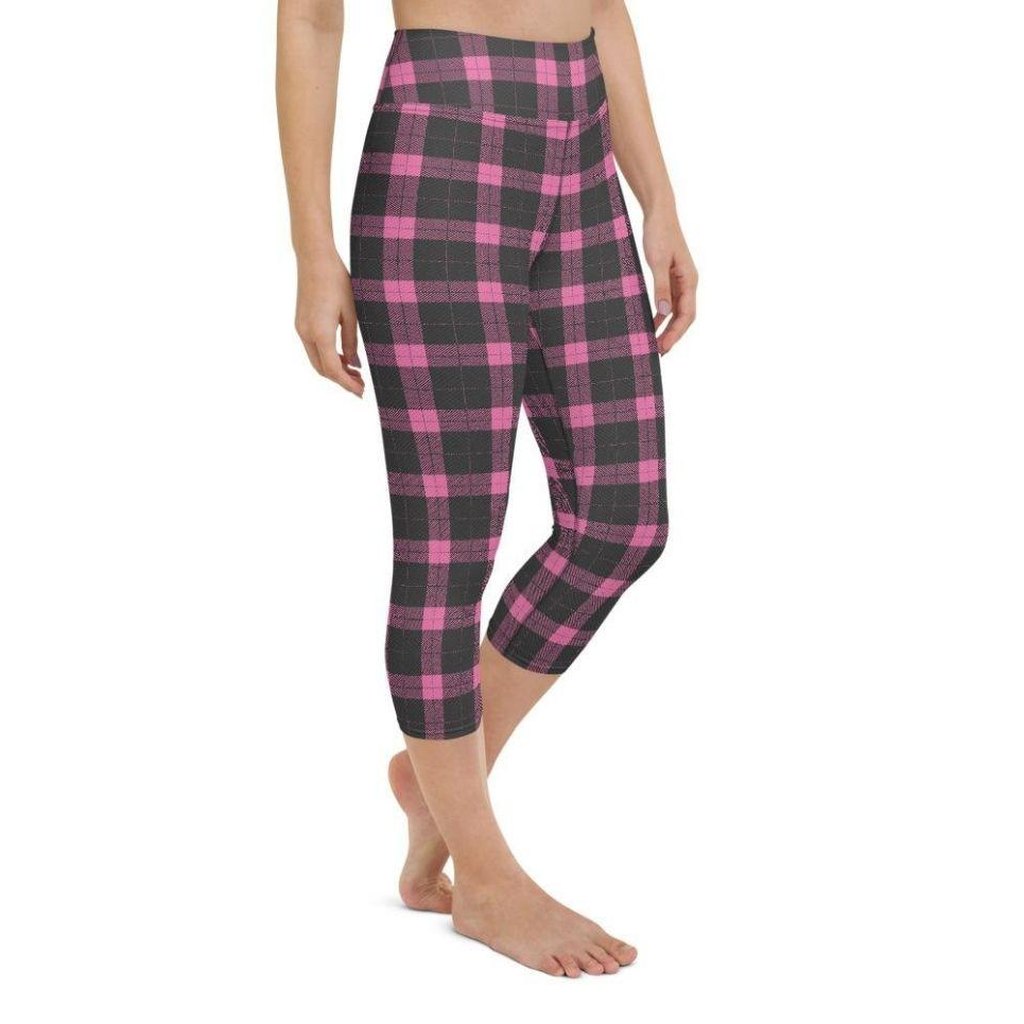 Pink Plaid Print Yoga Capris