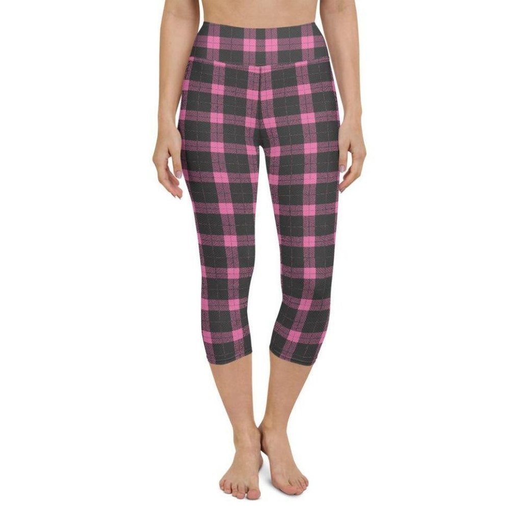 Pink Plaid Print Yoga Capris