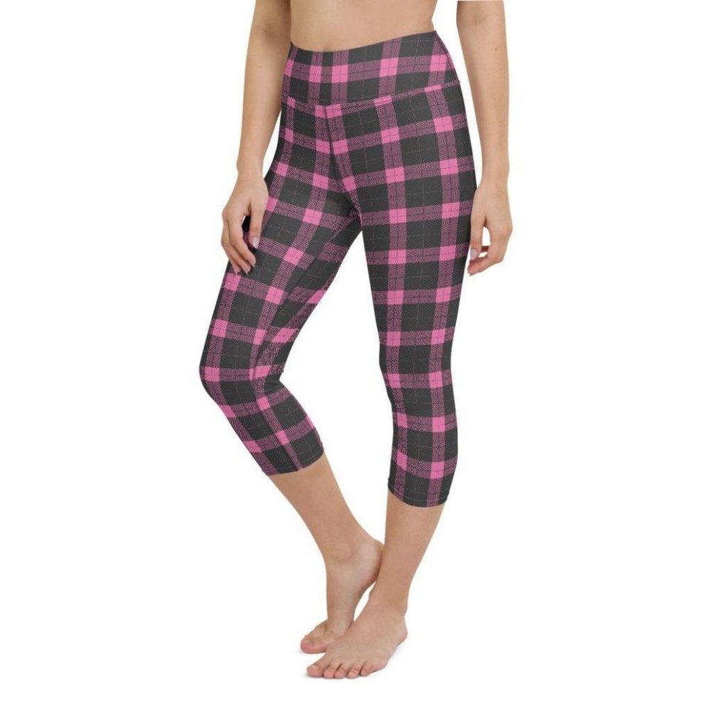Pink Plaid Print Yoga Capris