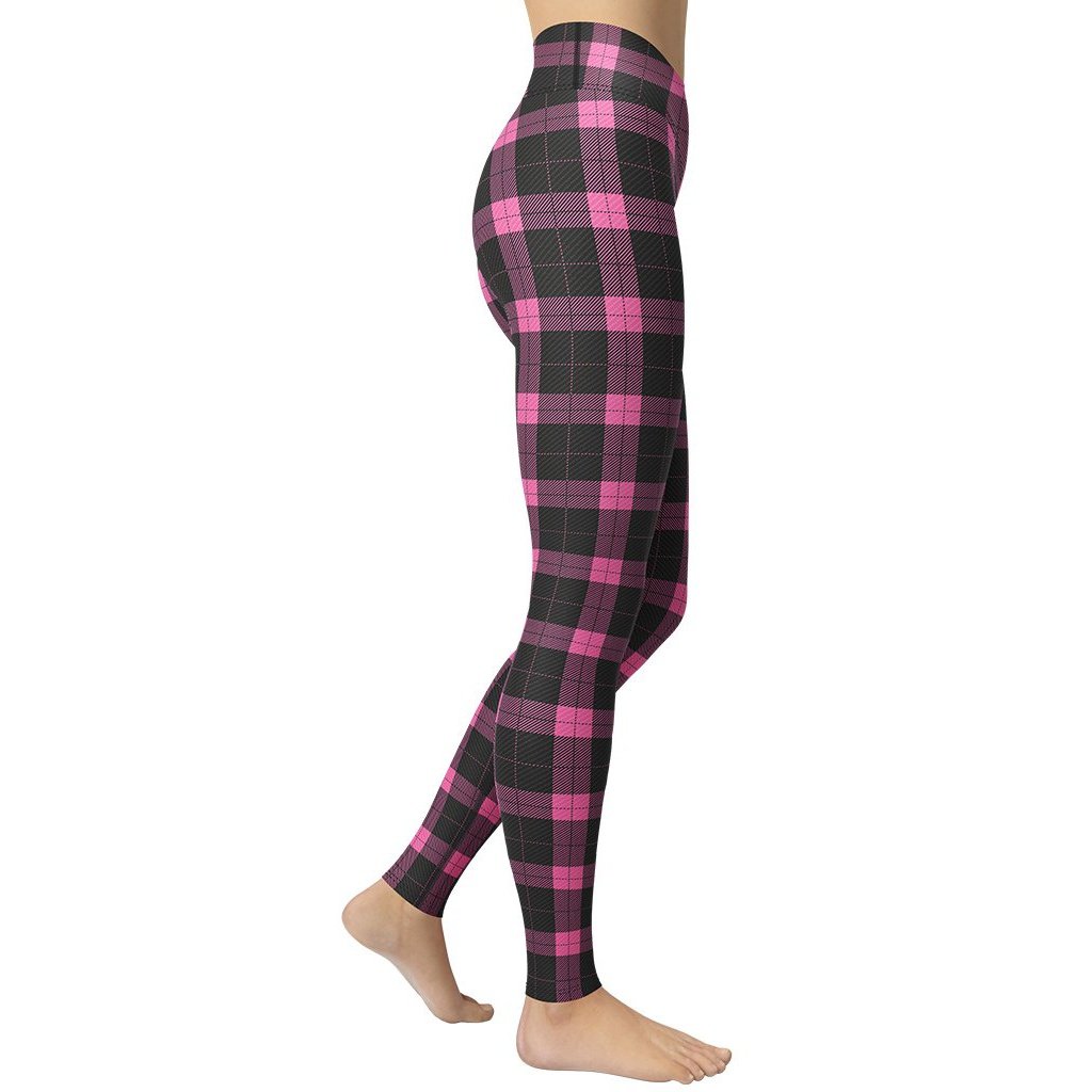 Pink Plaid Print Yoga Leggings