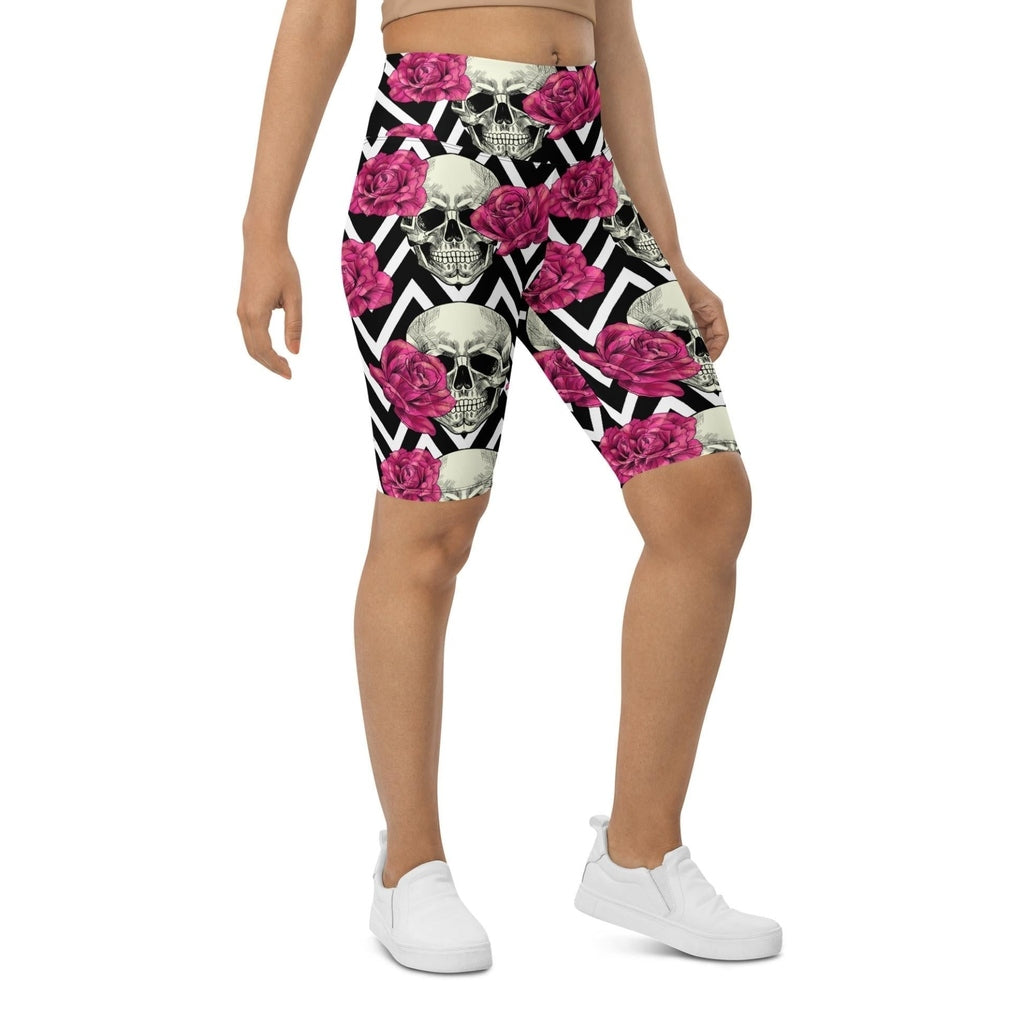 Pink Roses and Skulls Biker Shorts