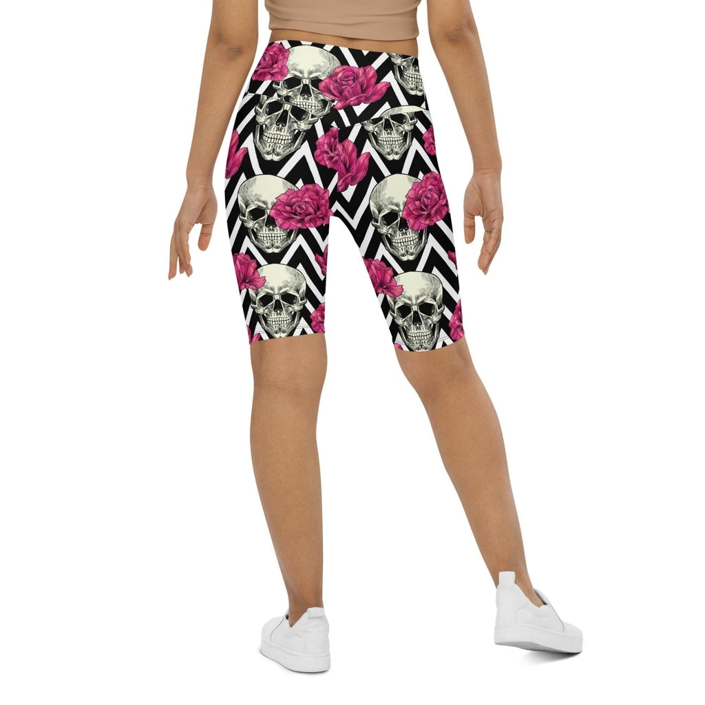 Pink Roses and Skulls Biker Shorts
