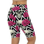 Pink Roses and Skulls Biker Shorts