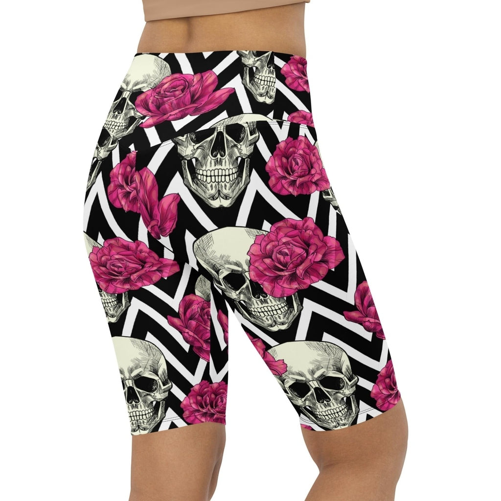 Pink Roses and Skulls Biker Shorts