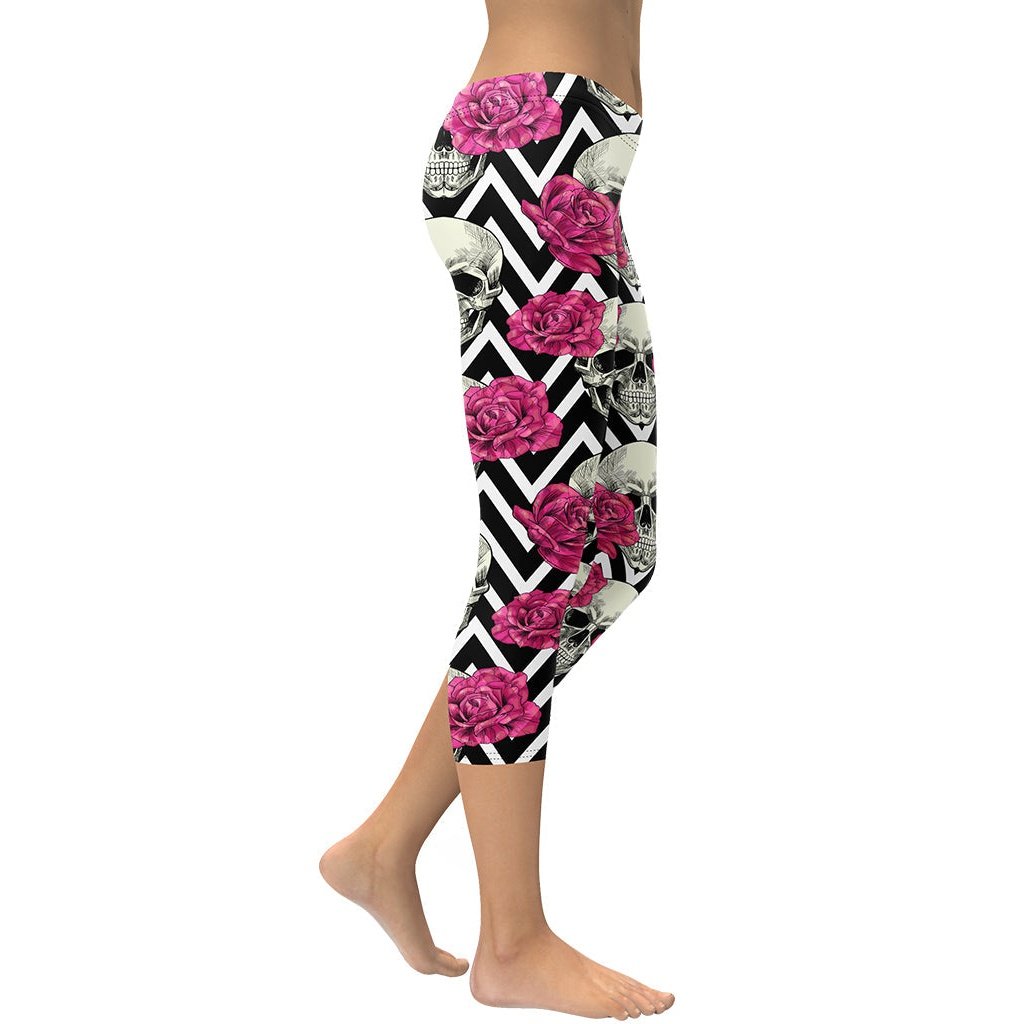 Pink Roses and Skulls Capris