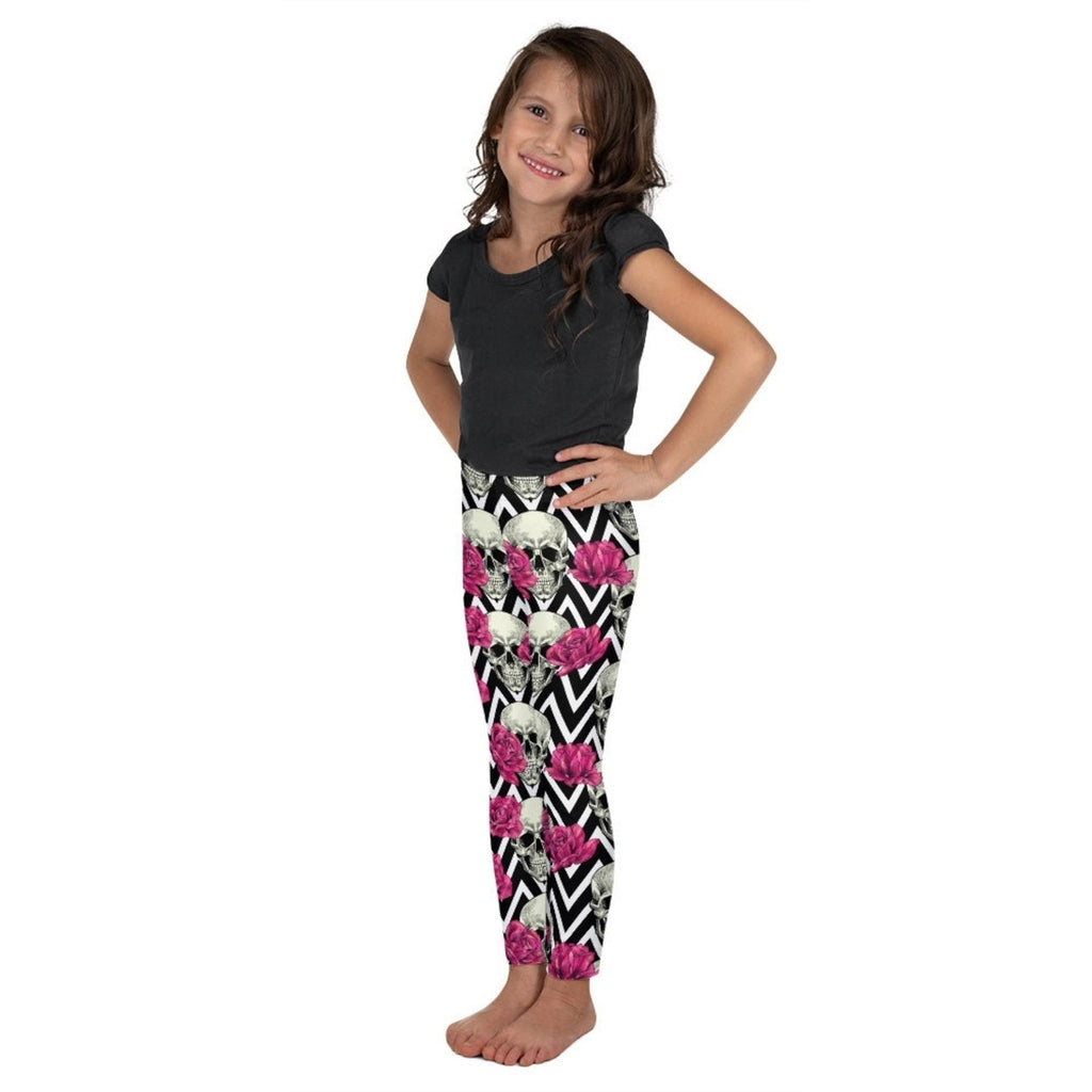Pink Roses and Skulls Kid's Leggings