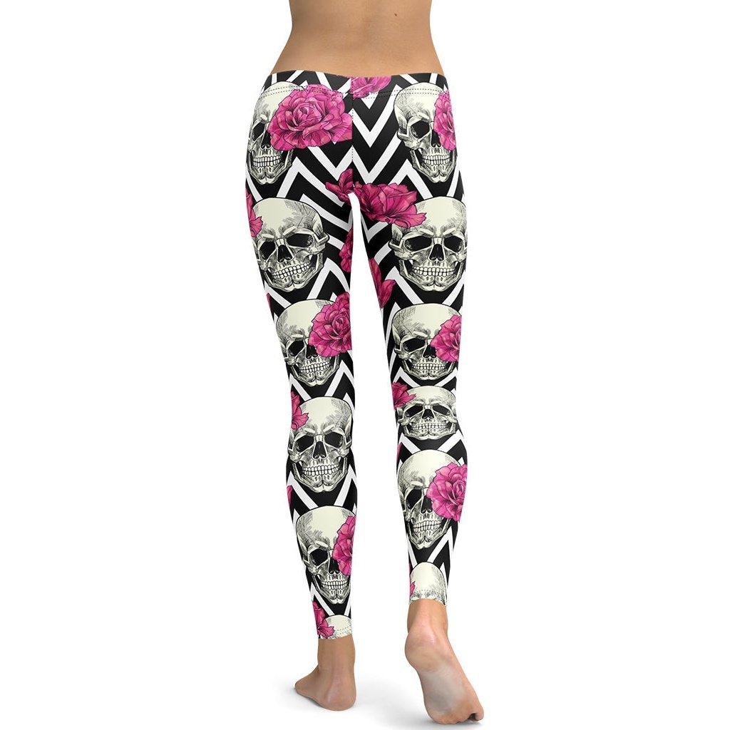 Pink Roses and Skulls Leggings