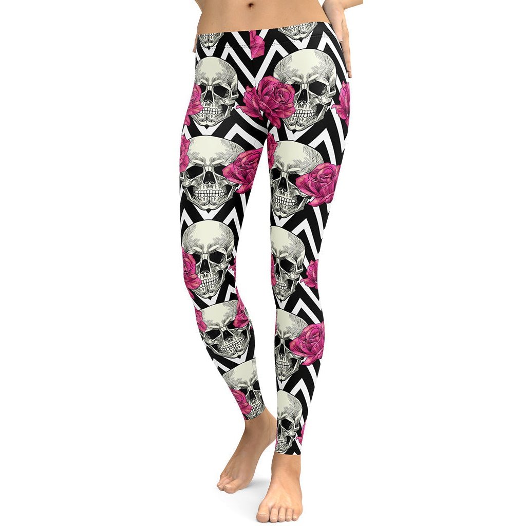 Pink Roses and Skulls Leggings