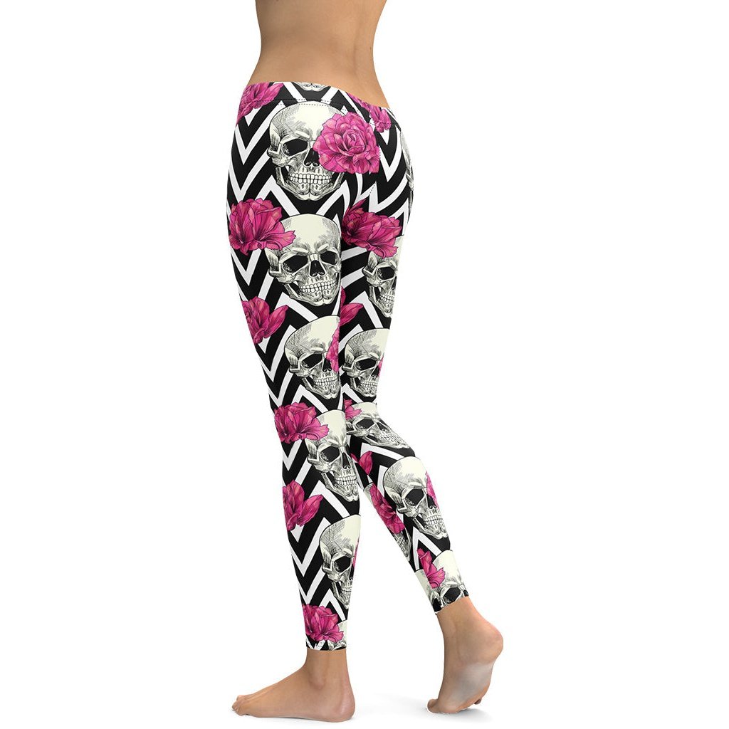 Pink Roses and Skulls Leggings