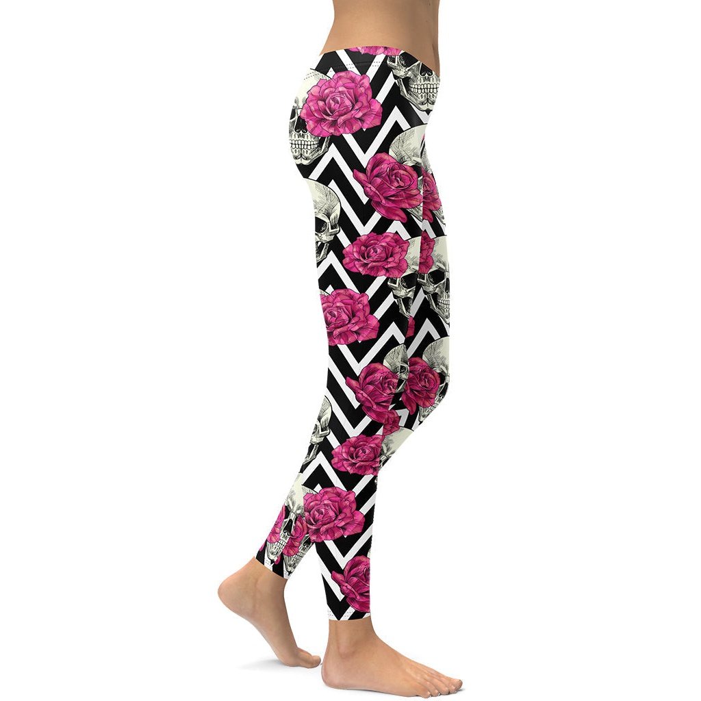 Pink Roses and Skulls Leggings
