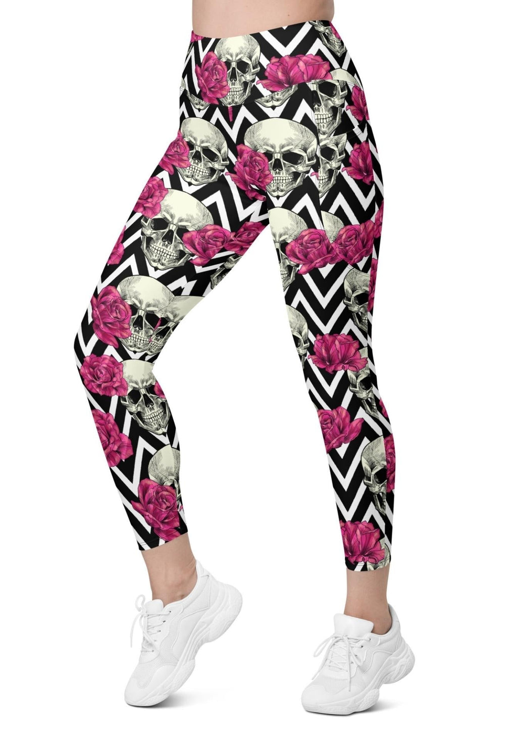 Pink Roses and Skulls Leggings With Pockets