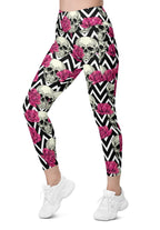 Pink Roses and Skulls Leggings With Pockets