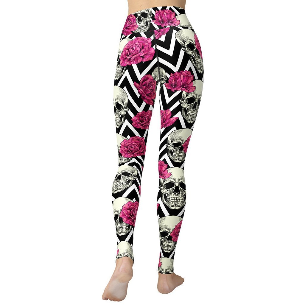 Pink Roses and Skulls Yoga Leggings