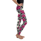 Pink Roses and Skulls Youth Leggings