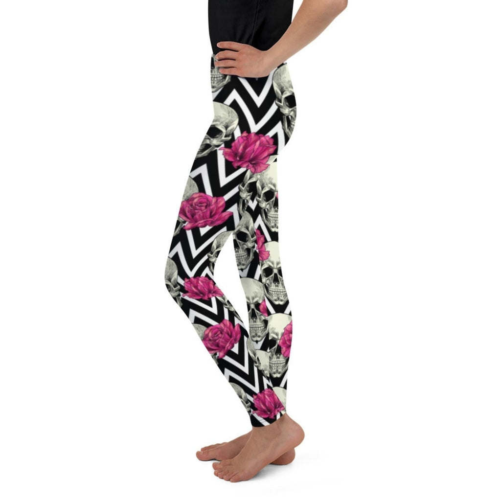 Pink Roses and Skulls Youth Leggings