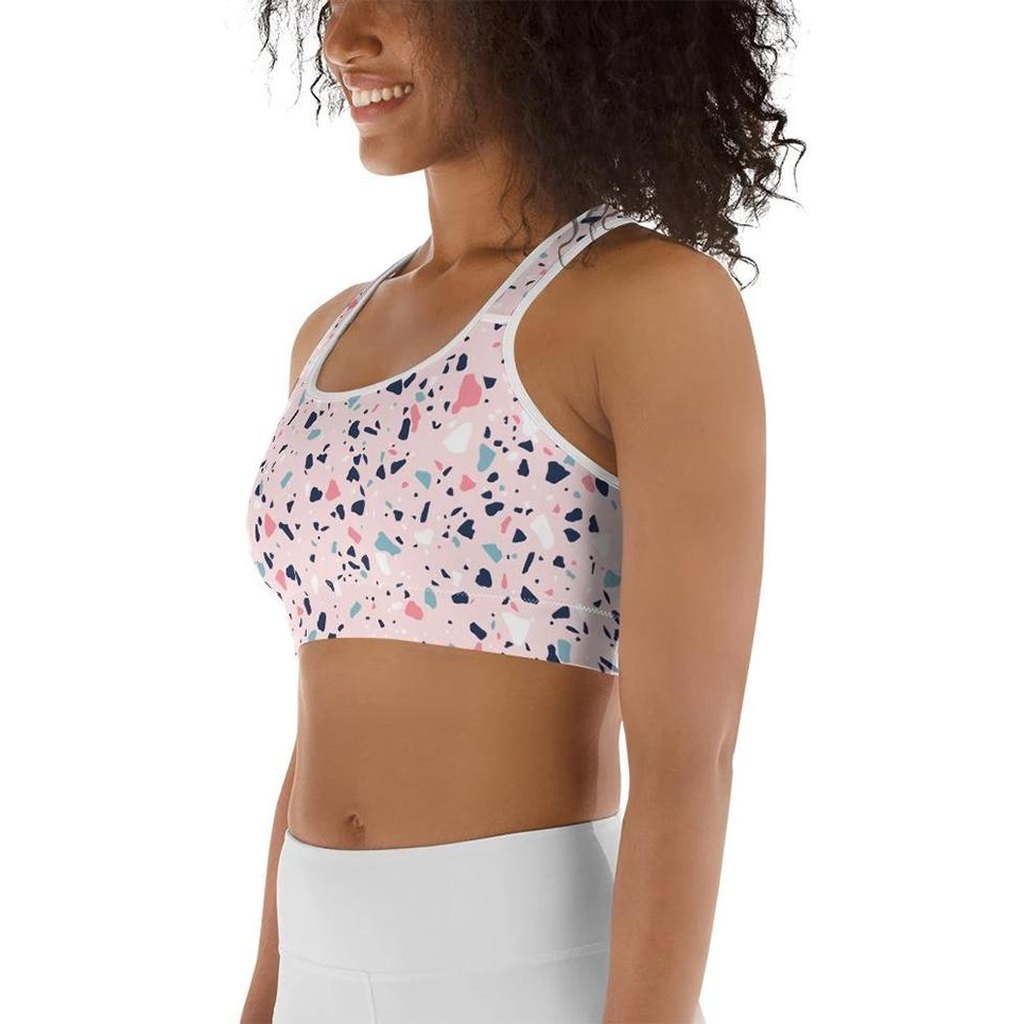 Pink Terrazzo Marble Sports Bra