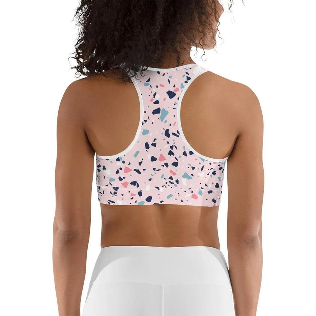 Pink Terrazzo Marble Sports Bra