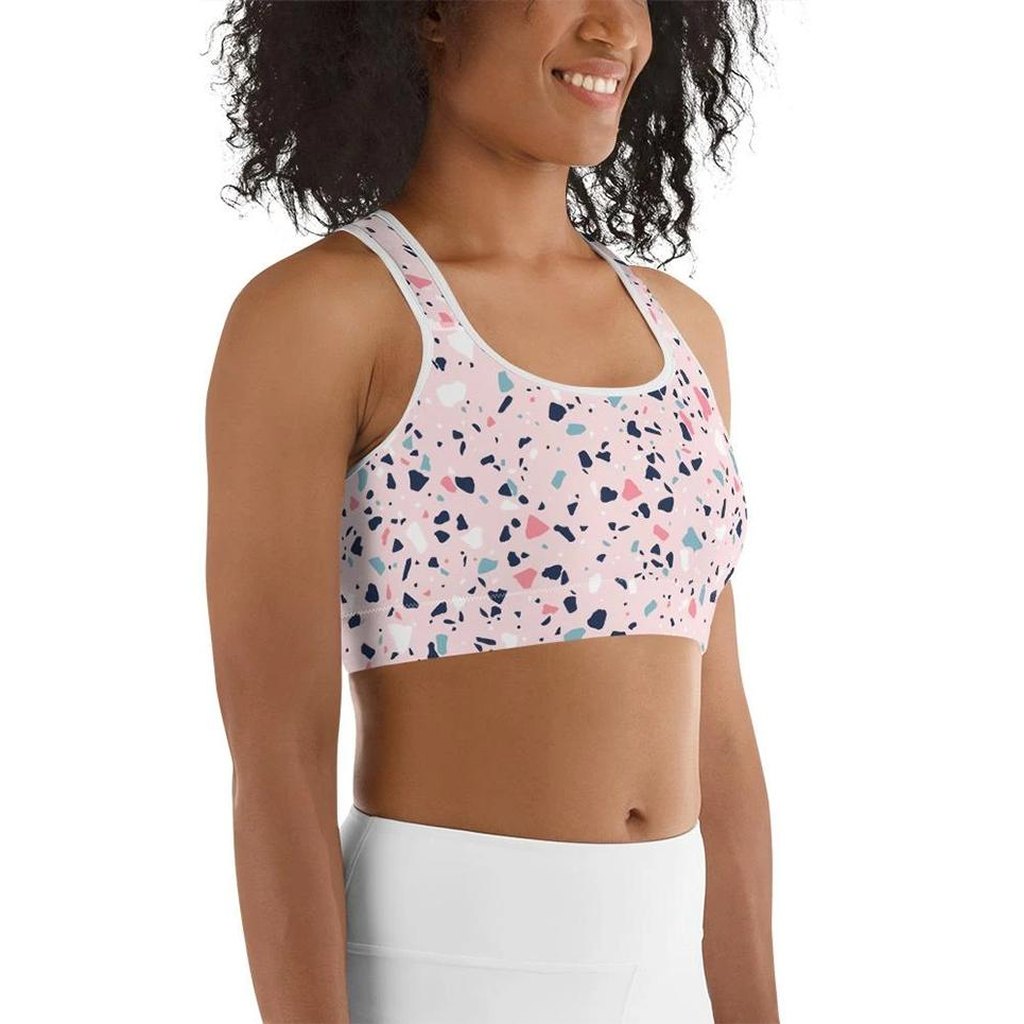 Pink Terrazzo Marble Sports Bra