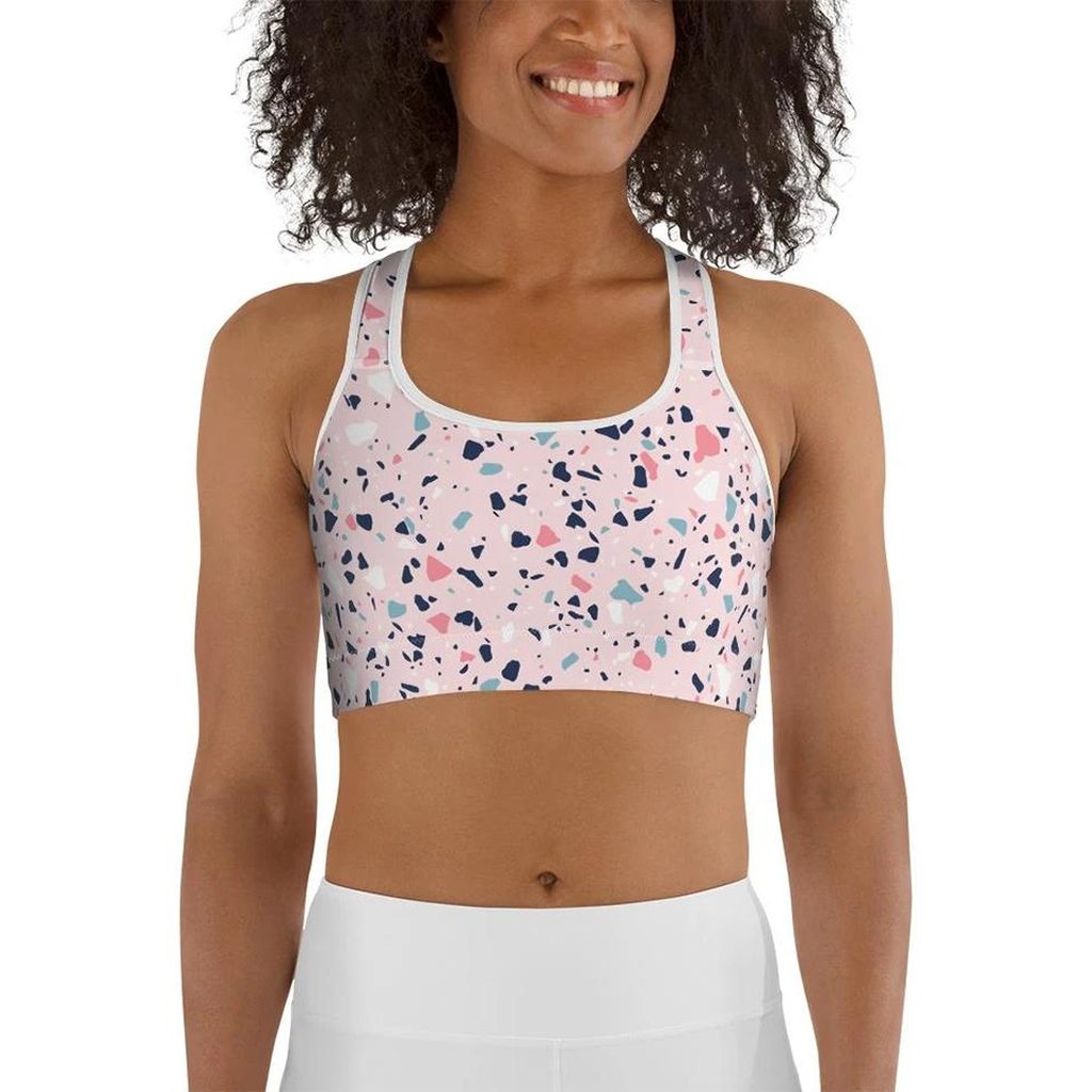 Pink Terrazzo Marble Sports Bra