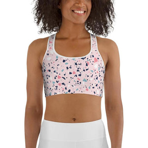 Pink Terrazzo Marble Sports Bra
