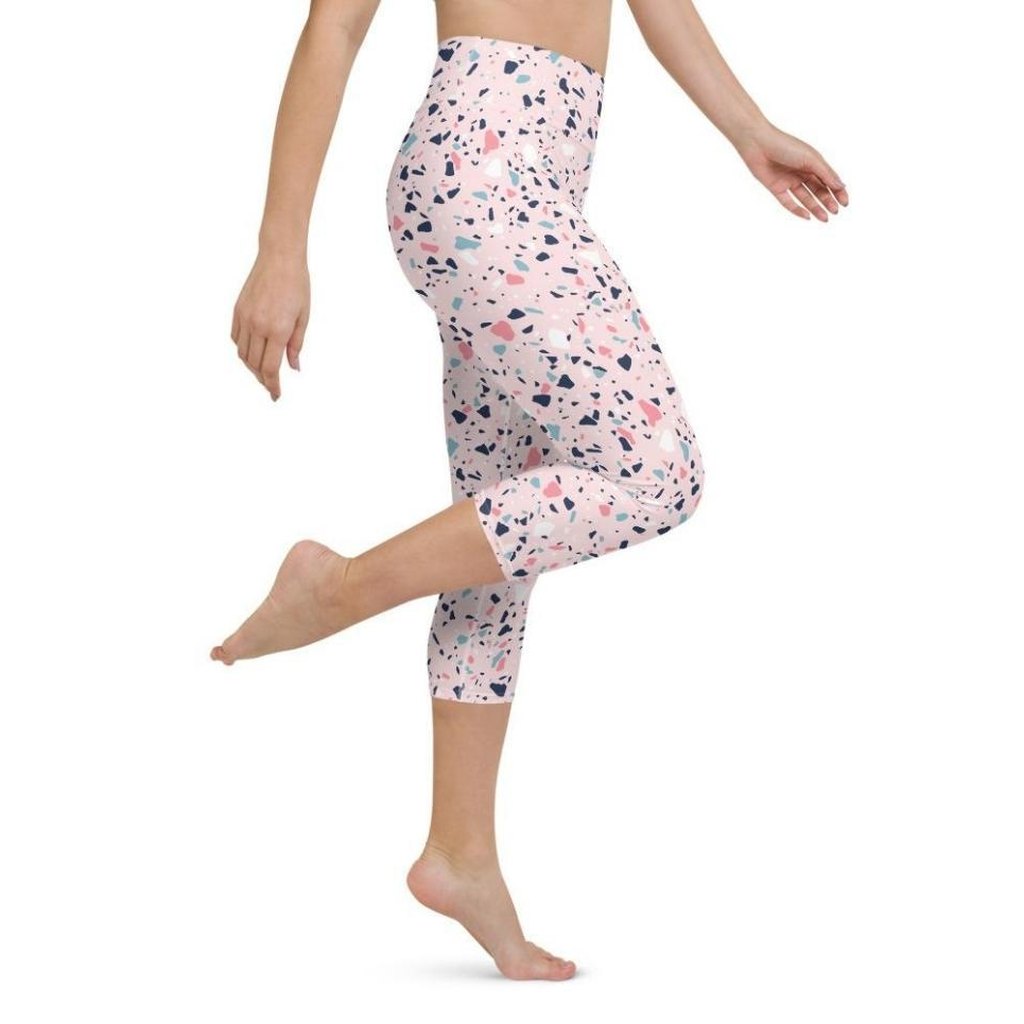 Pink Terrazzo Marble Yoga Capris