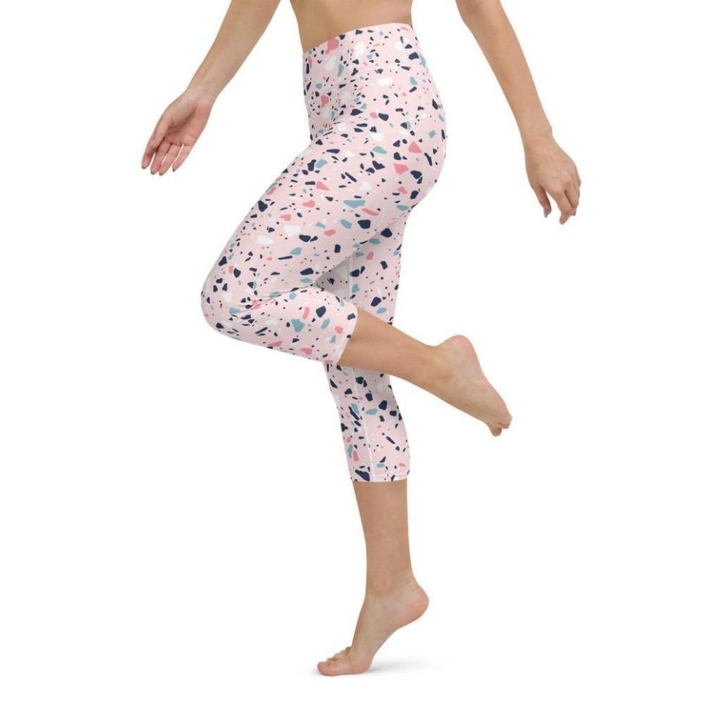 Pink Terrazzo Marble Yoga Capris