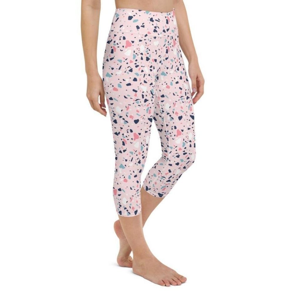 Pink Terrazzo Marble Yoga Capris
