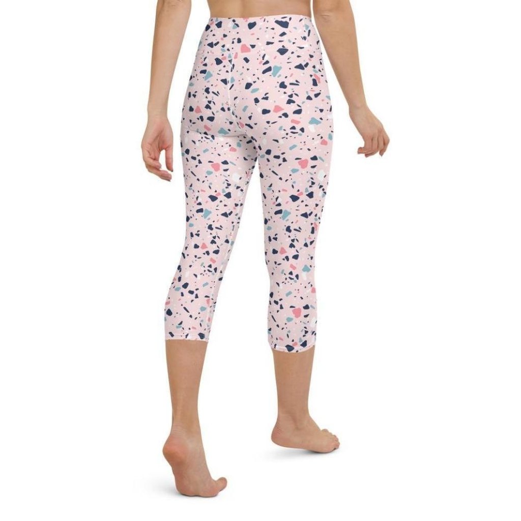 Pink Terrazzo Marble Yoga Capris