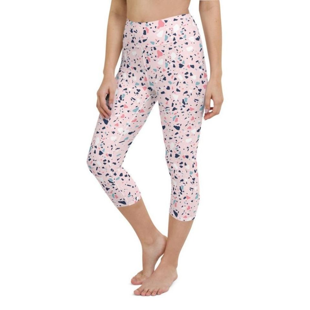Pink Terrazzo Marble Yoga Capris