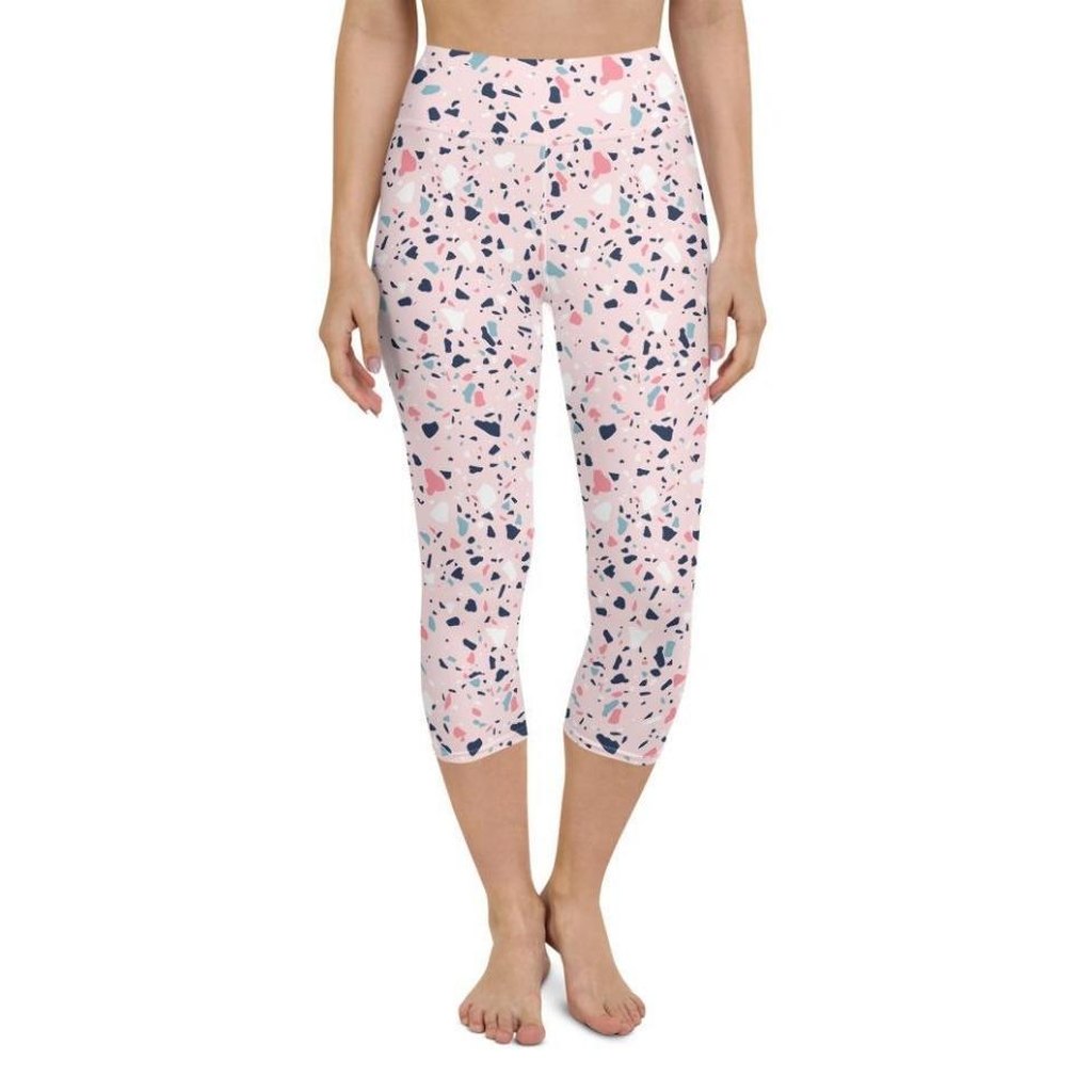 Pink Terrazzo Marble Yoga Capris