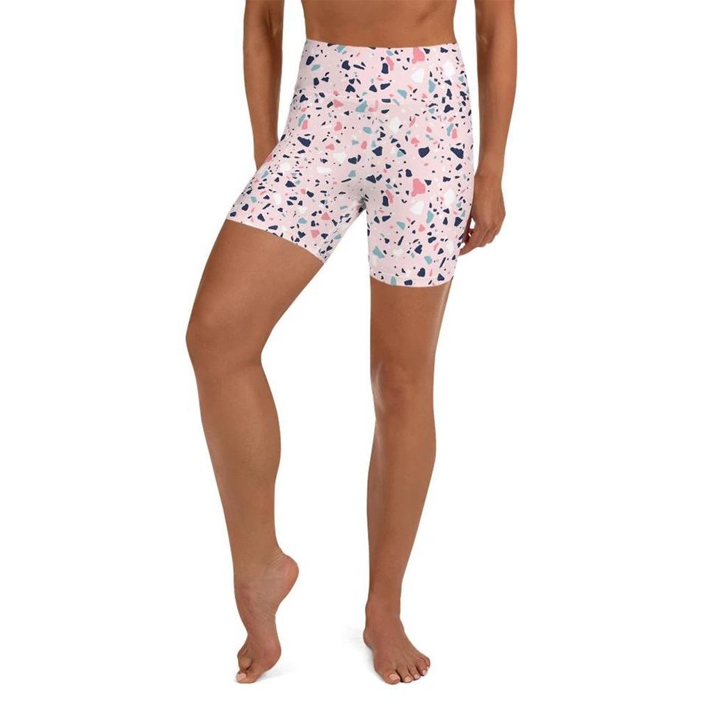 Pink Terrazzo Marble Yoga Shorts