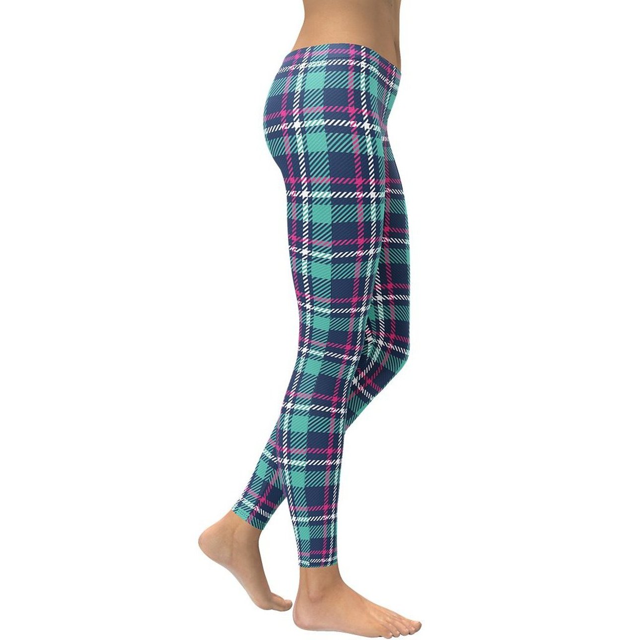 Pink & Turquoise Plaid Print Leggings
