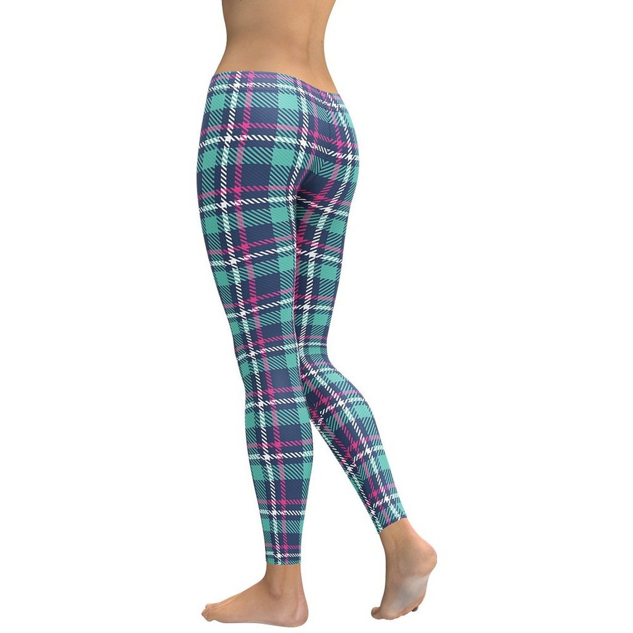 Pink & Turquoise Plaid Print Leggings