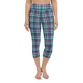 Pink & Turquoise Plaid Print Yoga Capris