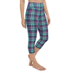 Pink & Turquoise Plaid Print Yoga Capris