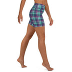 Pink & Turquoise Plaid Print Yoga Shorts