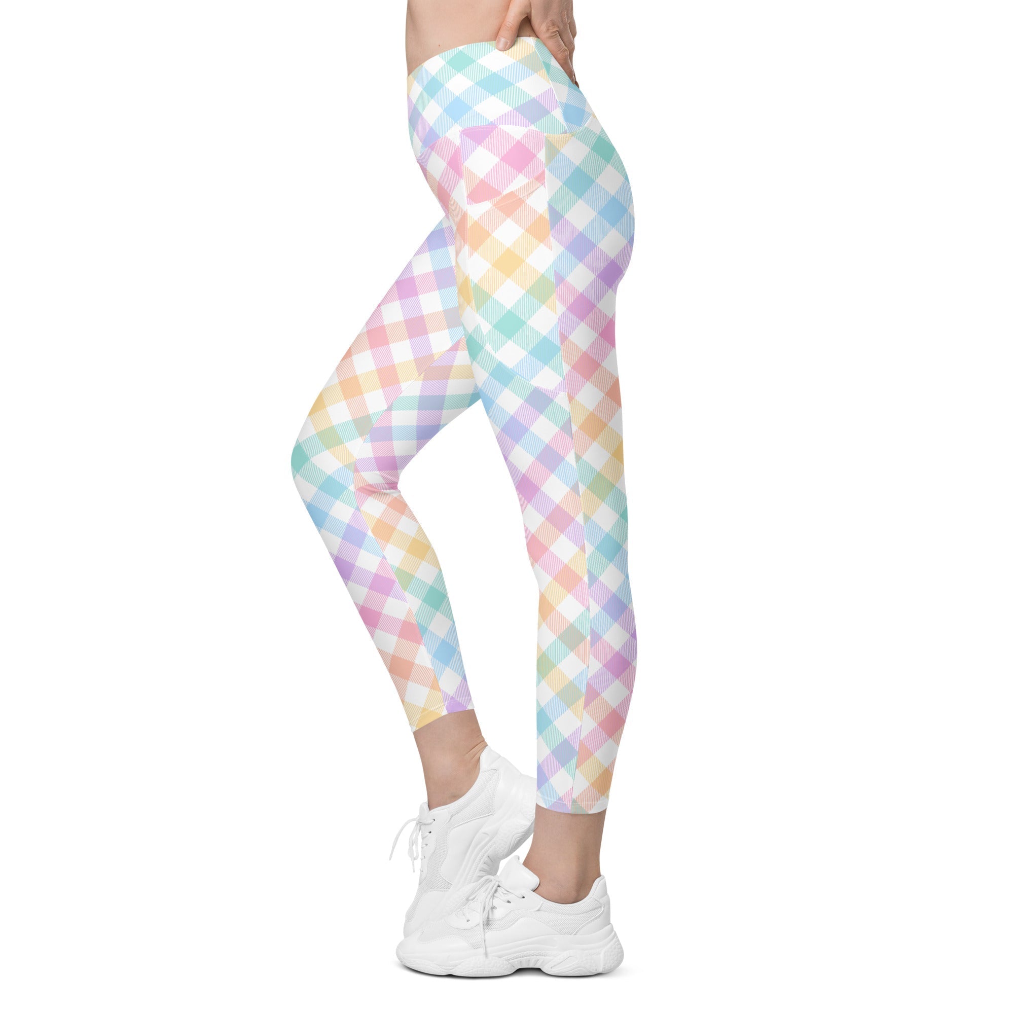 Plaid Easter Crossover Leggings With Pockets