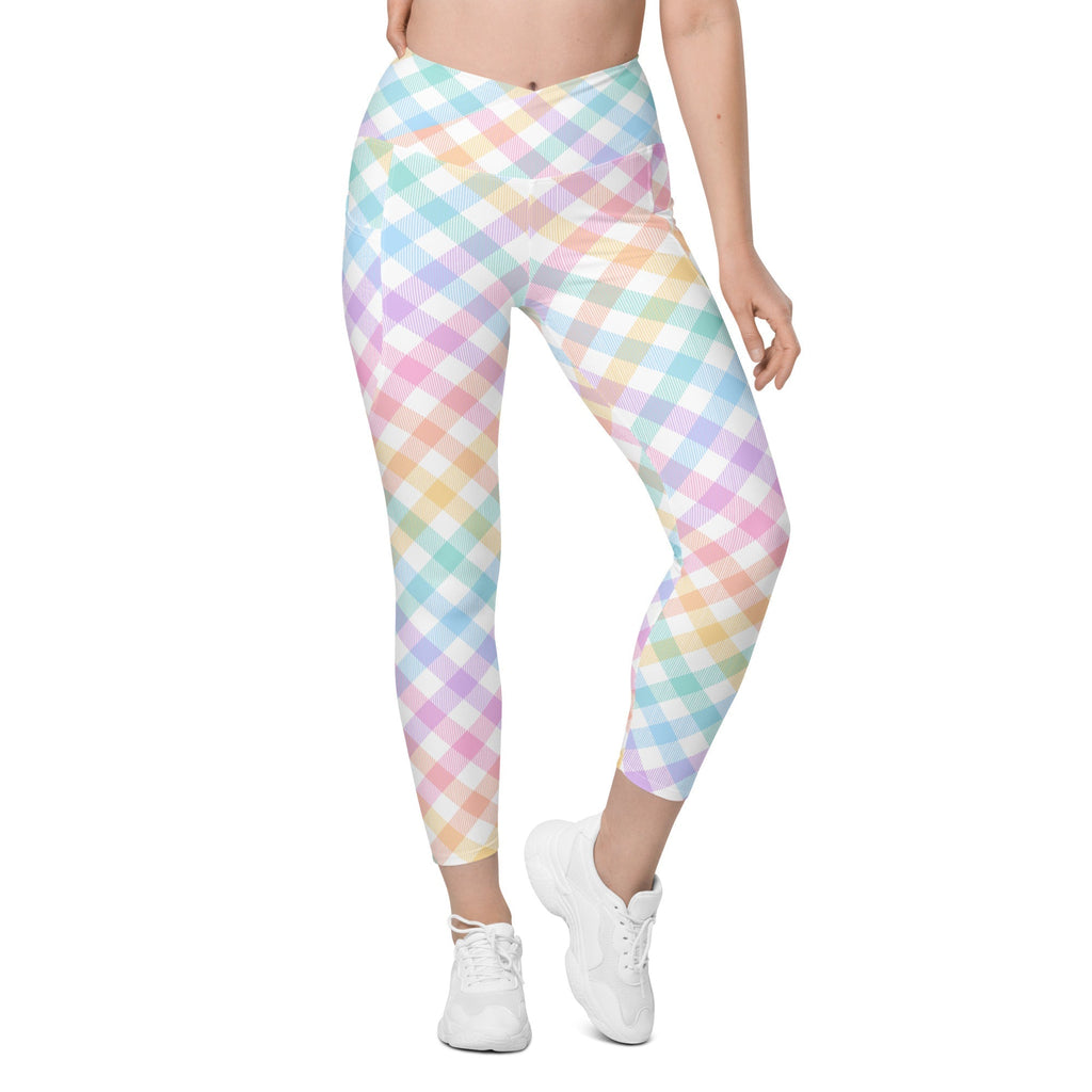 Plaid Easter Crossover Leggings With Pockets