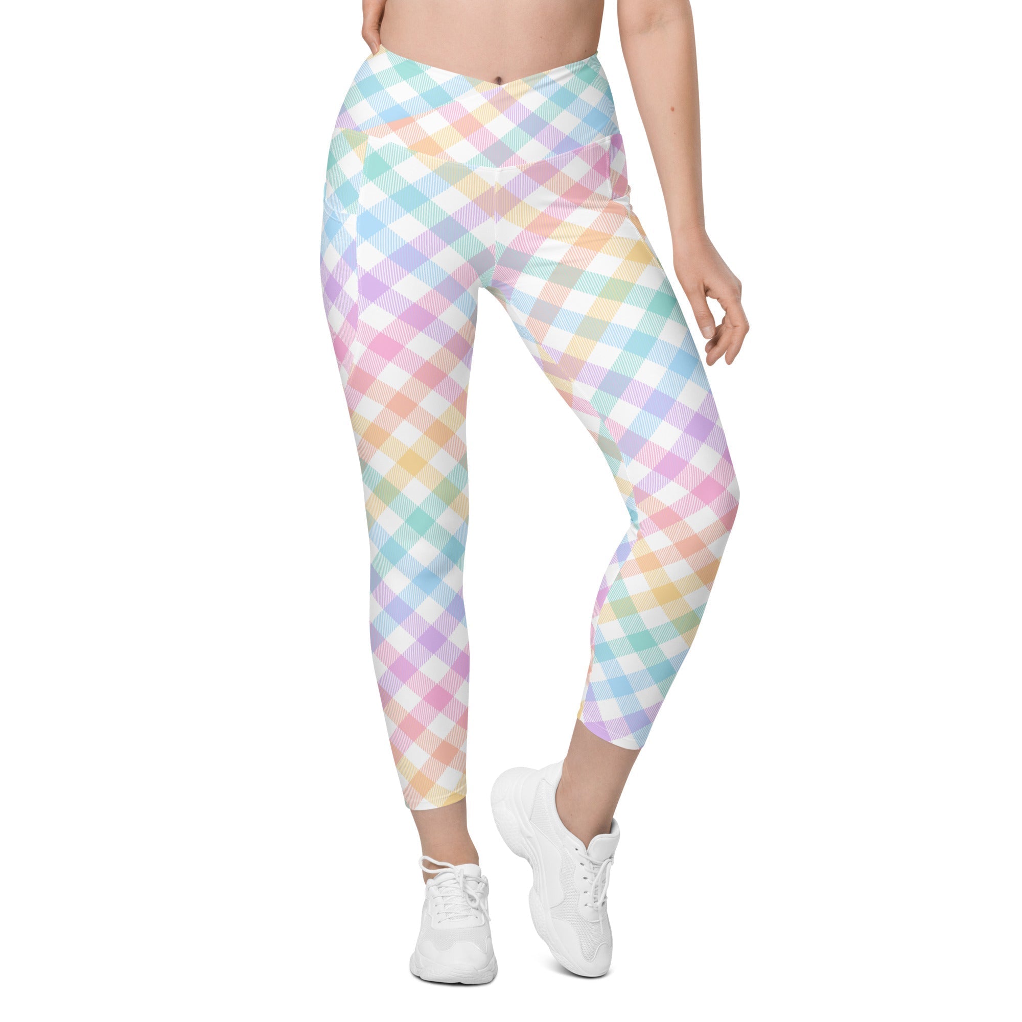 Plaid Easter Crossover Leggings With Pockets