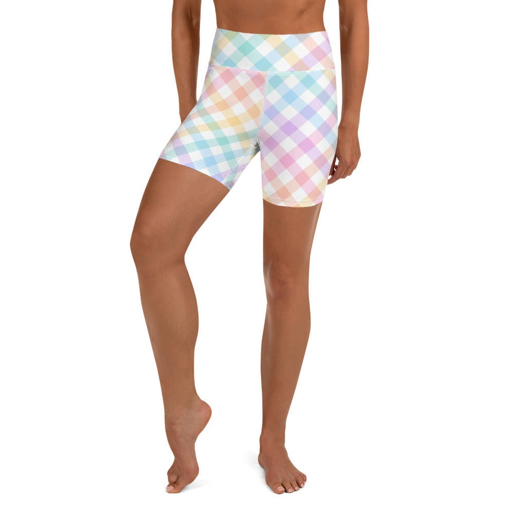 Plaid Easter Yoga Shorts