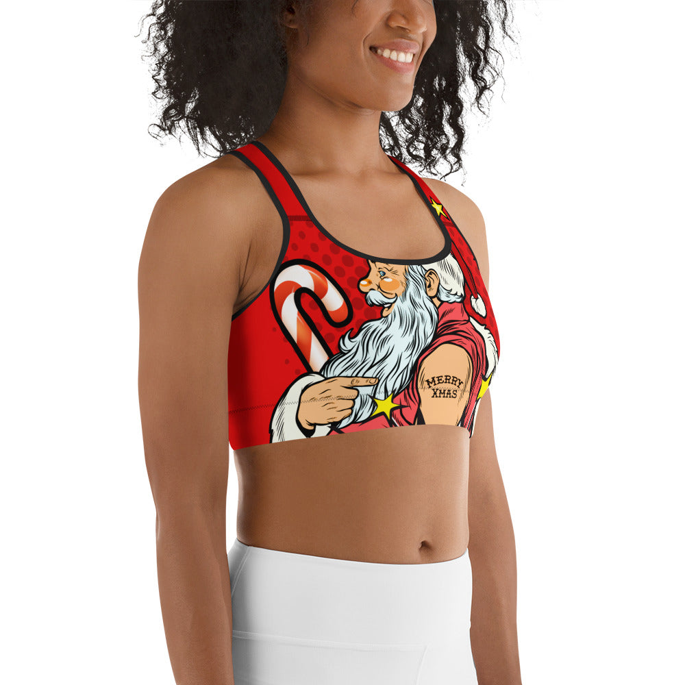Pop Art Santa Christmas Sports Bra