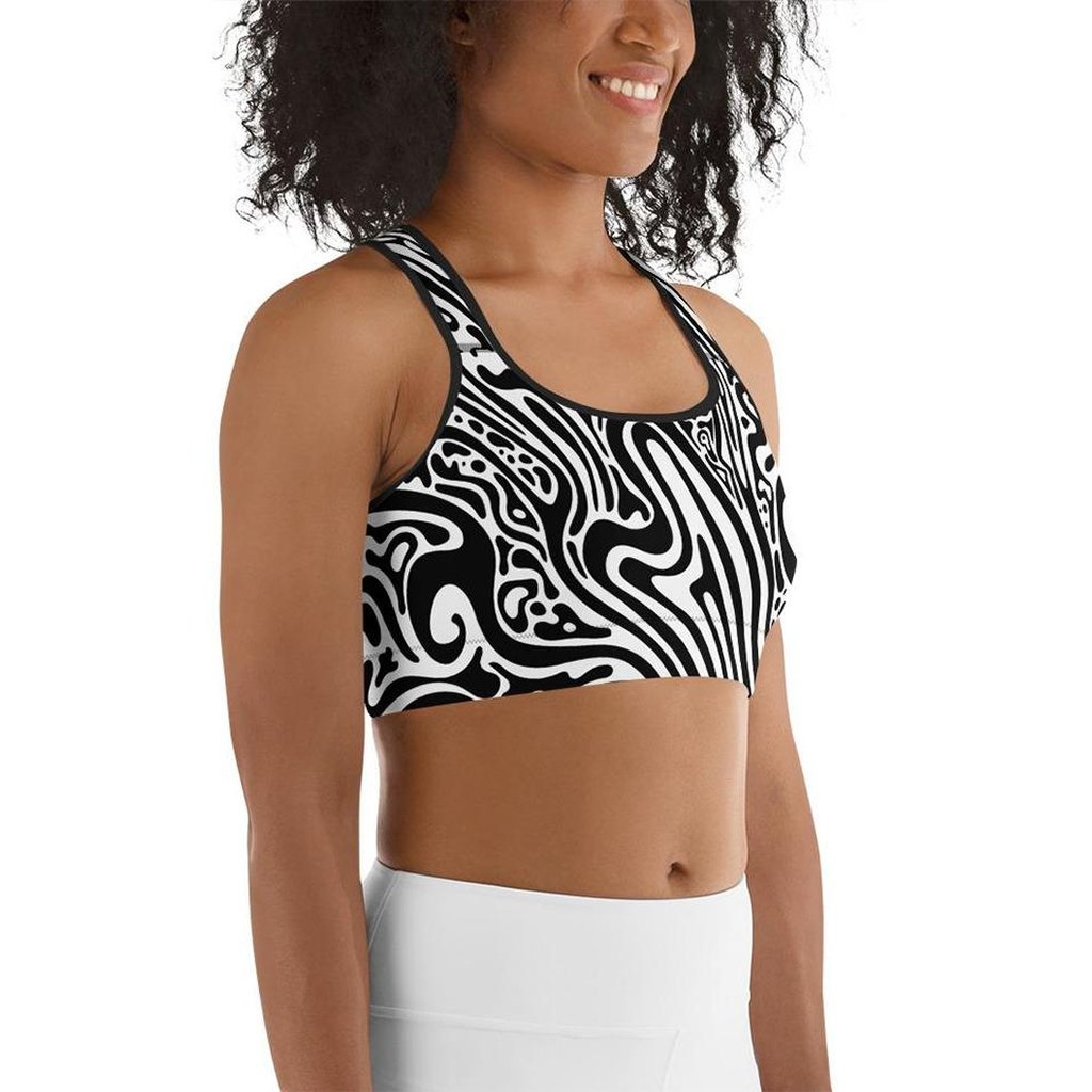 Psychedelic Black & White Sports Bra