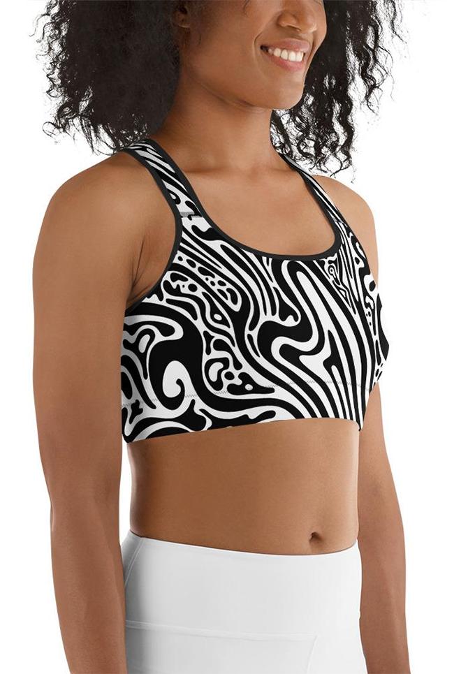 Psychedelic Black & White Sports Bra