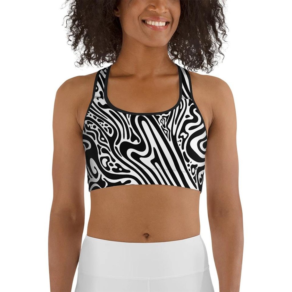 Psychedelic Black & White Sports Bra