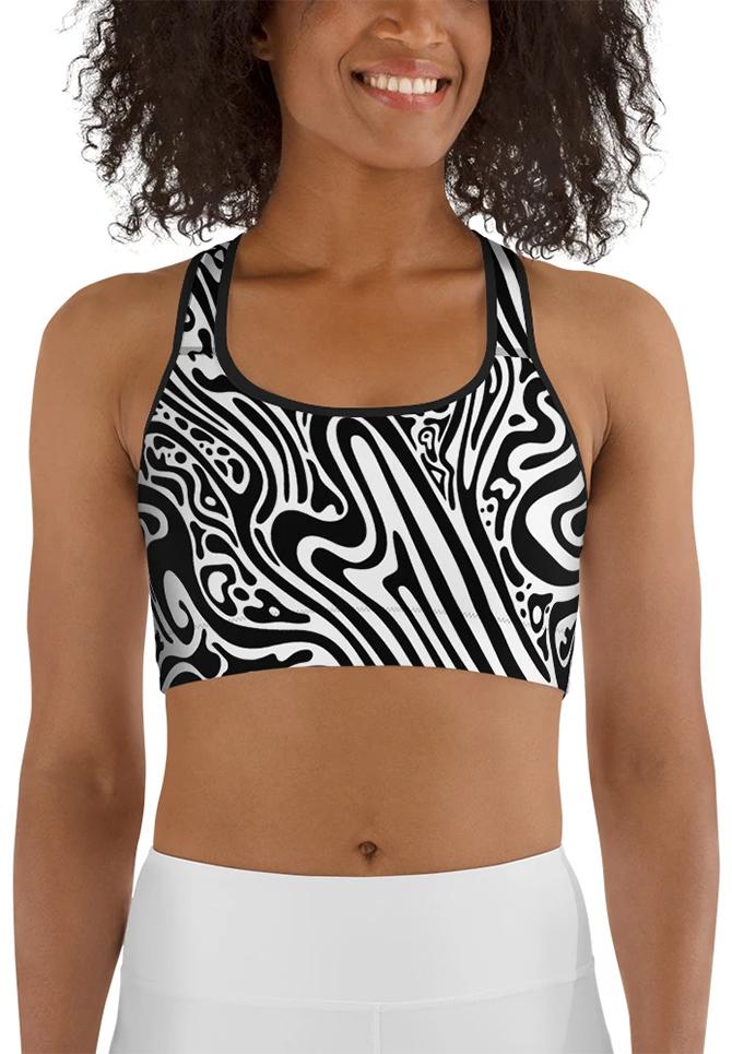 Psychedelic Black & White Sports Bra