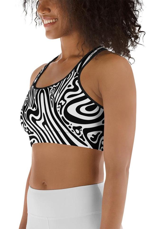 Psychedelic Black & White Sports Bra