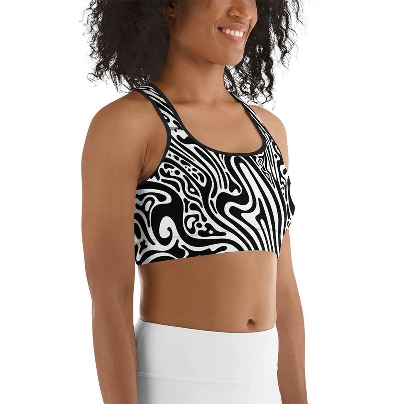 Psychedelic Black & White Sports Bra