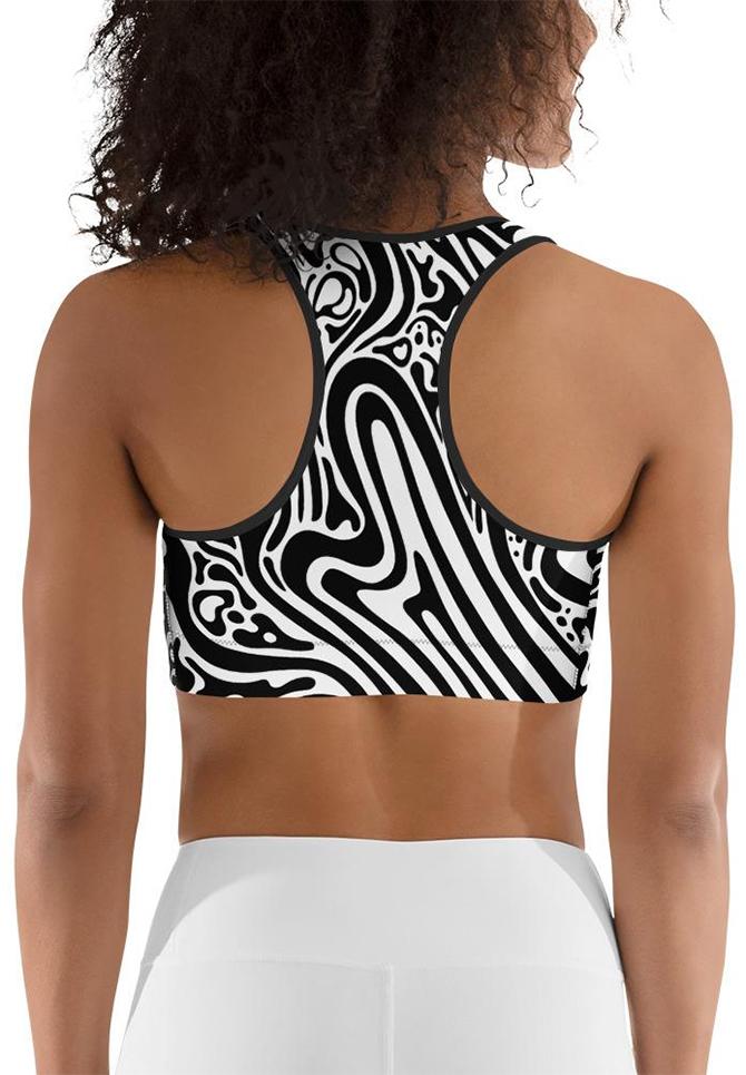 Psychedelic Black & White Sports Bra