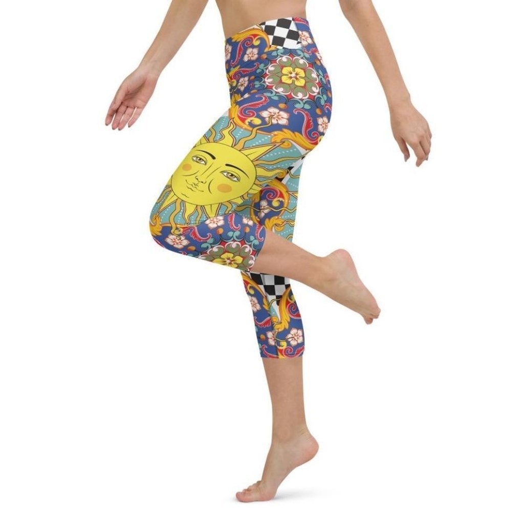 Psychedelic Sun Print Yoga Capris